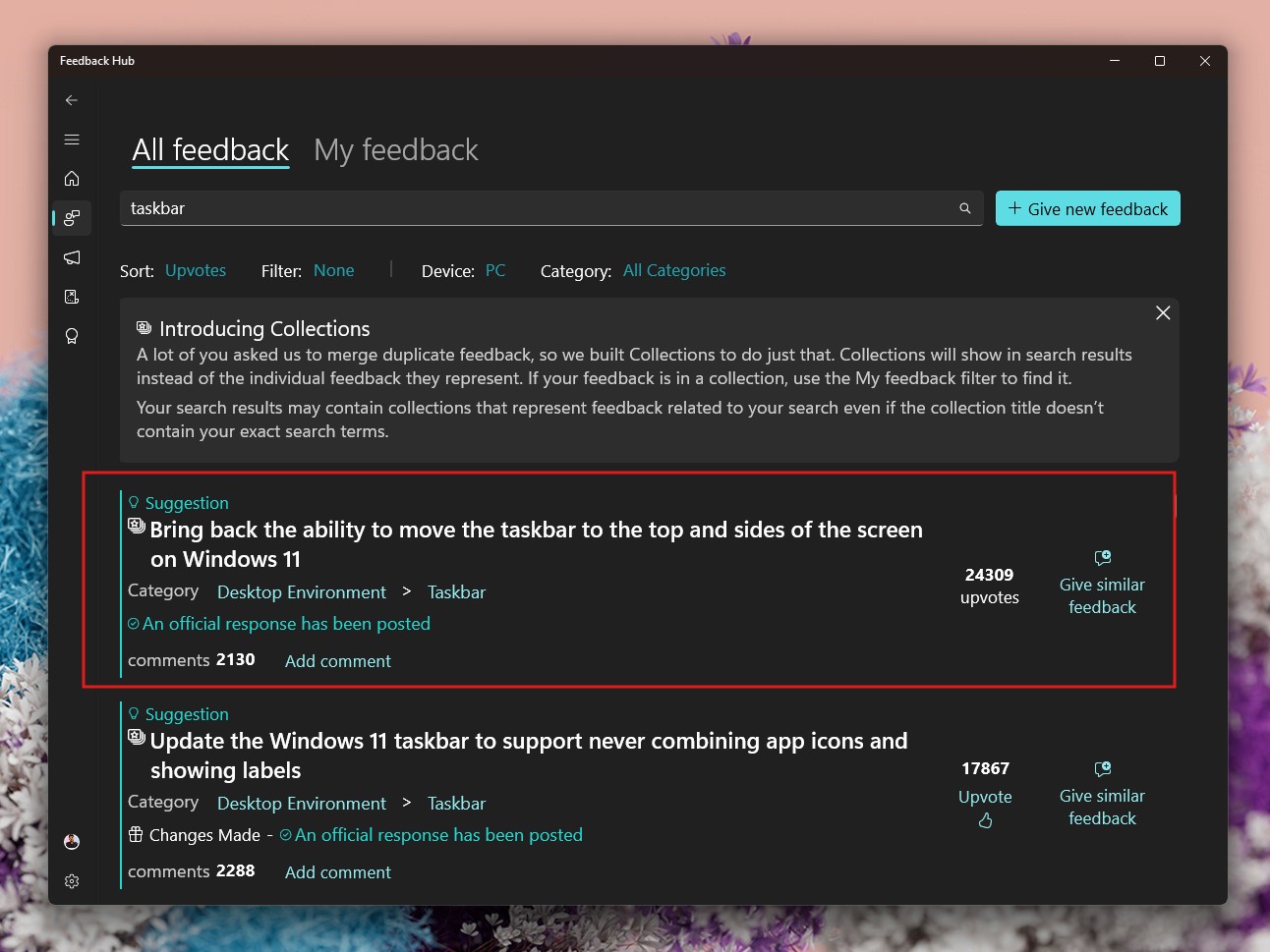 /de/images/Feedback-Hub-shows-the-request-to-add-the-ability-to-change-taskbar-position-with-the-highest-number-of-upvotes.jpg