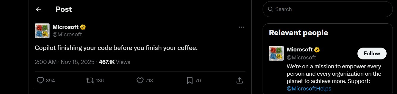 /de/images/Microsoft-posted-on-X-saying-Copilot-can-finish-coding-before-people-can-finish-drinking-coffee.jpg