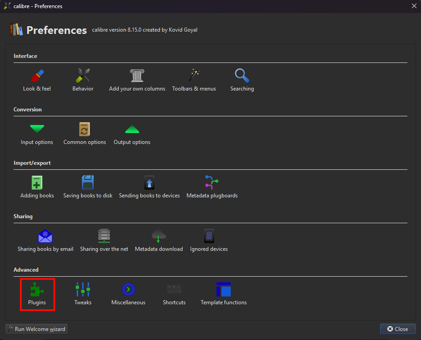 /de/images/calibre-preferences-menu.png