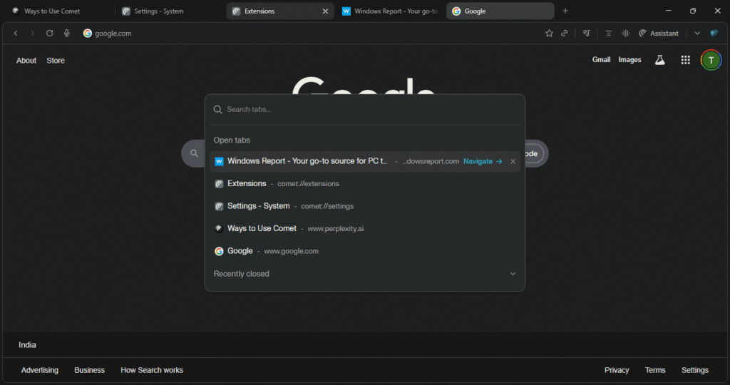 /de/images/comet-browser-search-tabs-panel-1024x540.png