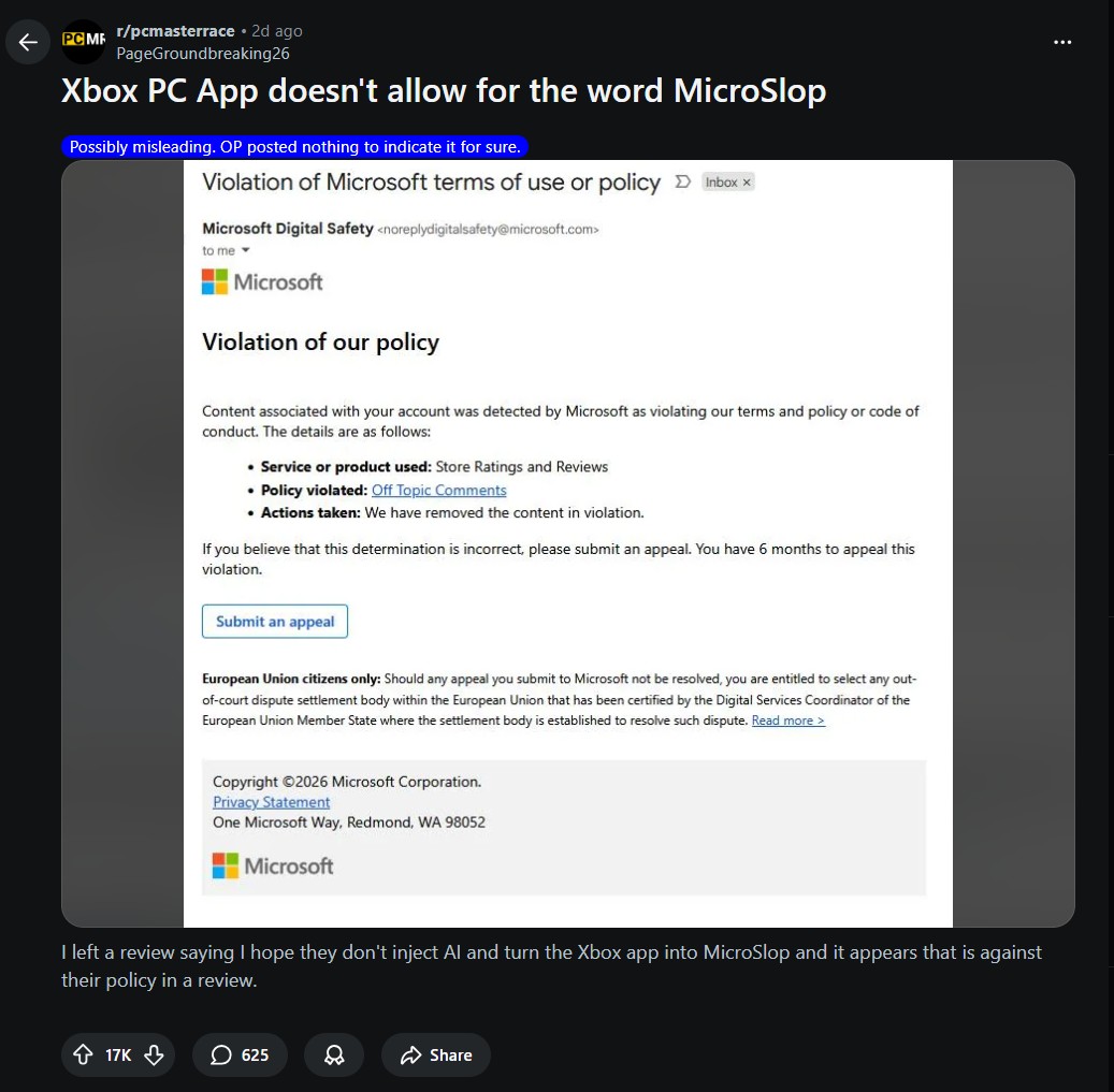 /fr/images/Fake-Reddit-post-saying-that-Microsofts-Xbox-PC-App-doesnt-allow-for-the-word-Microslop.jpg
